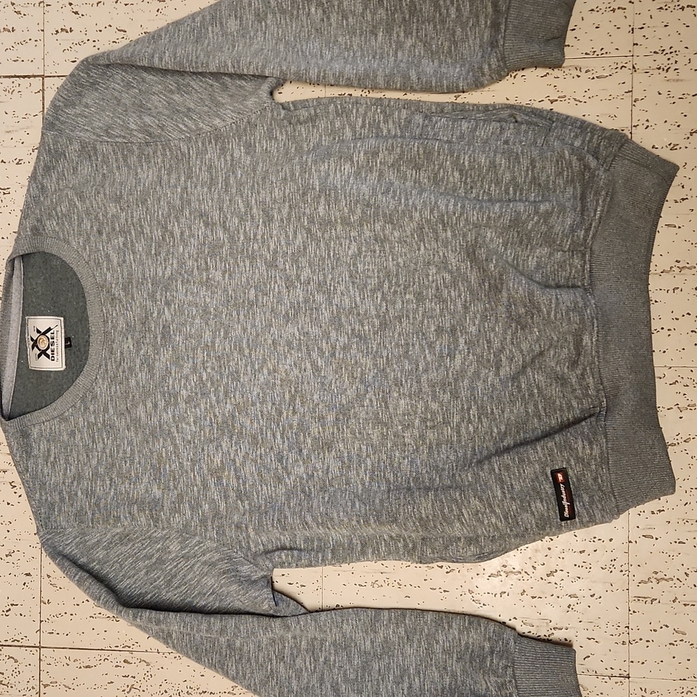 Diesel Industry Gray Speckle Puff Logo Pullover Crewneck Sweater Vintage Y2K